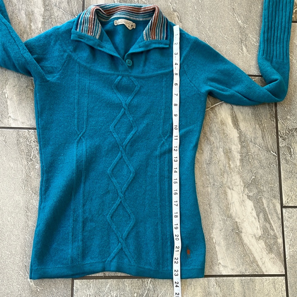 Smartwool Teal Cable Knit Three Button Sweater Si… - image 7
